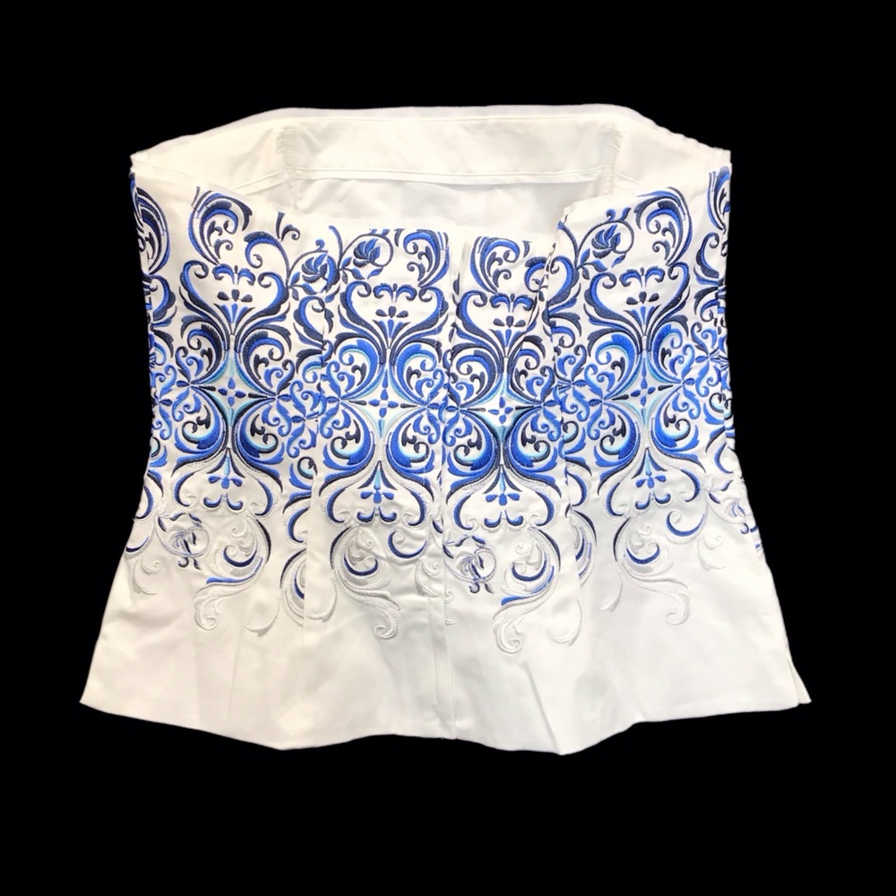 White House Black Market Strapless Top with Blue Embroidery - Picture 2 of 9